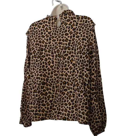 Shein Leopard Print Long Sleeve Blouse With Ruffle Trim Women Size L US 8 10 - Picture 4 of 11